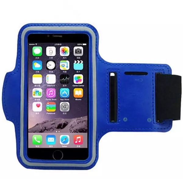 Спортивный чехол на руку для телефона 4,7-6,8 дюймов с отражающей свет рамкой BLUE  (СH655)