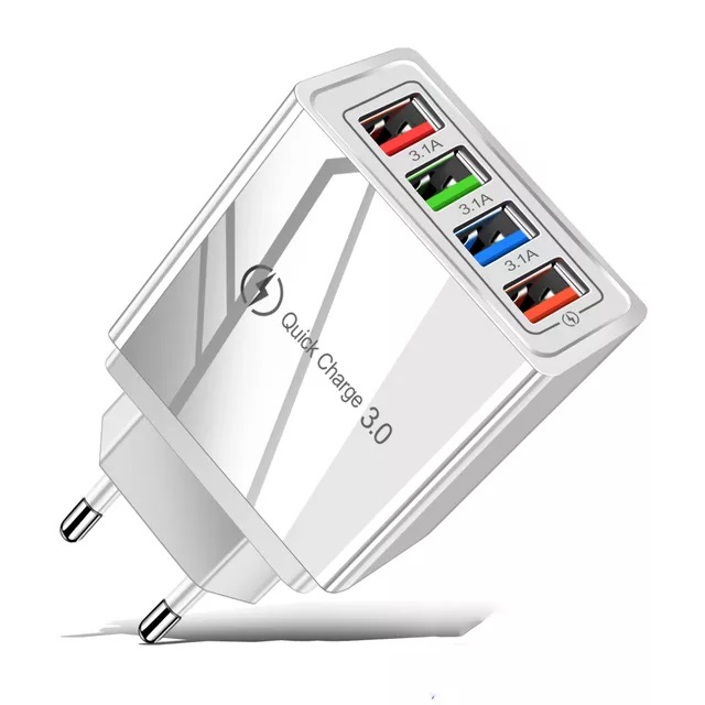 Сетевое Зарядное Устройство - Блок Питания QC 3.0 на 4-USB Порта для зарядки телефона, смартфона, планшета белый ML (ML022)