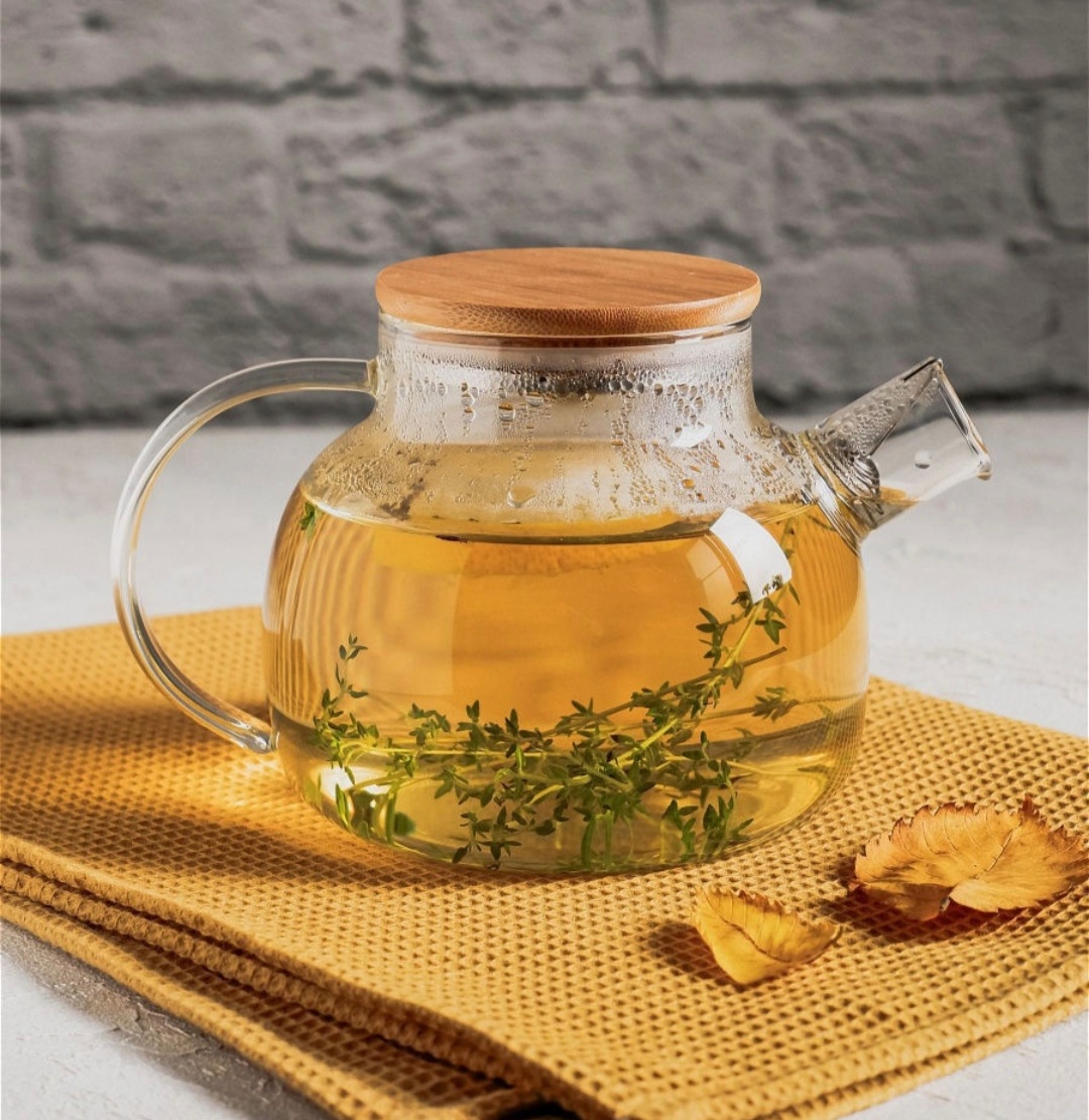 Стеклянный заварочный чайник (заварник) для чая и кофе ALENTO с бамбуковой крышкой 1л (AL2610TP)