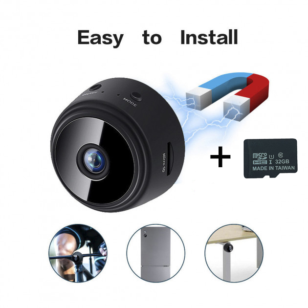 Мини камера+microSD 32Гб с датчиком движения, ночной сьемкой A9 WiFi HD беспроводная Cens Real 1920х1080 (VK4455-1)