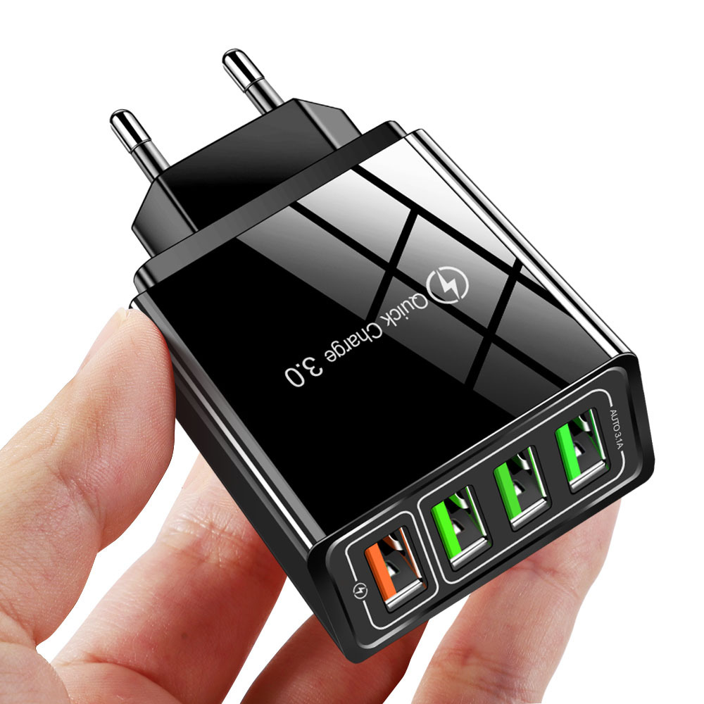 Сетевое Зарядное Устройство 6.2А - Блок Питания QC 3.0 быстрая зарядка на 4-USB Порта для зарядки телефона, смартфона, планшета черный  ML (ML023)