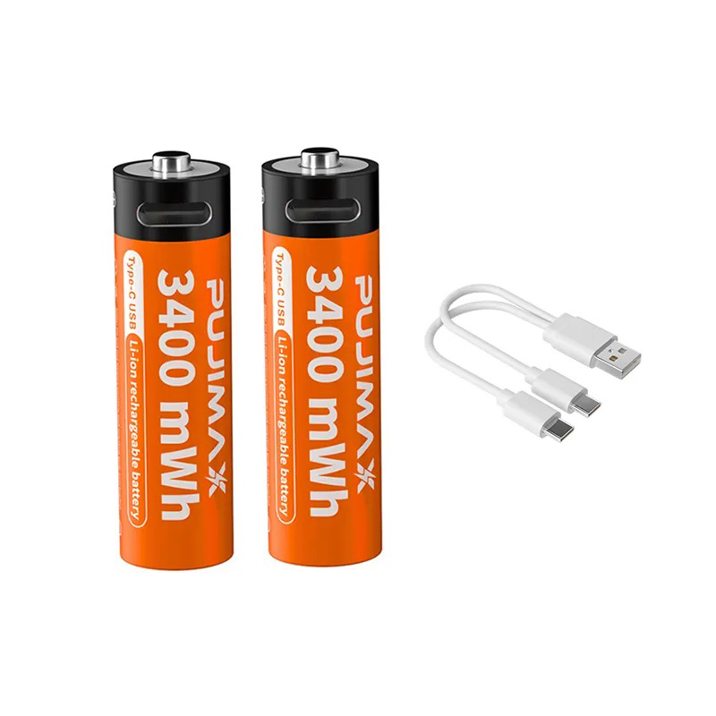 Аккумулятор USB Type-C AA 3400mwh 1.5v Lithium Ion Li-Ion - перезаряжаемая батарея 2 шт Pujimax