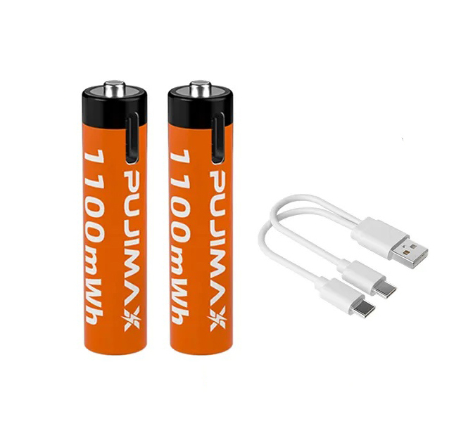 Аккумулятор USB Type-C AAА 1100mwh 1.5v Lithium Ion Li-Ion - перезаряжаемая батарея 2 шт Pujimax