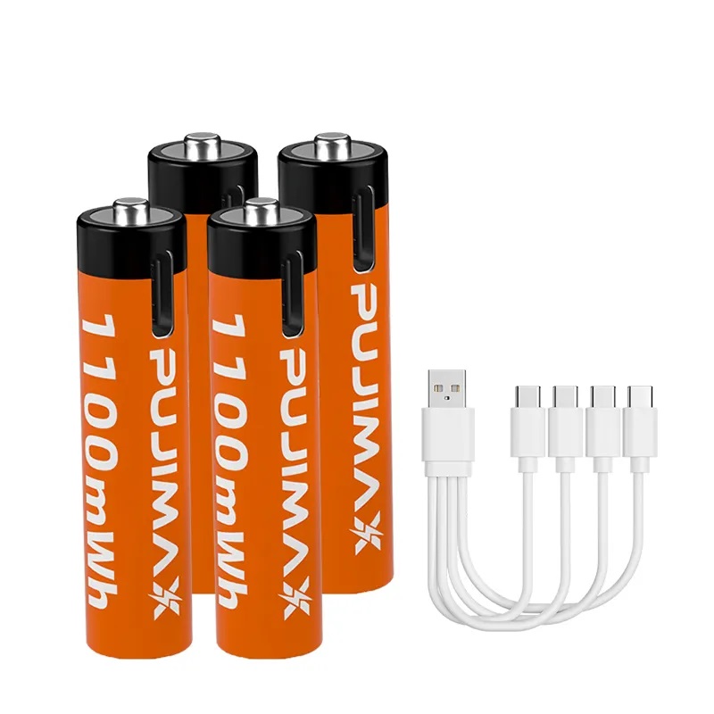 Аккумулятор USB Type-C AAА 1100mwh 1.5v Lithium Ion Li-Ion - перезаряжаемая батарея 4 шт Pujimax