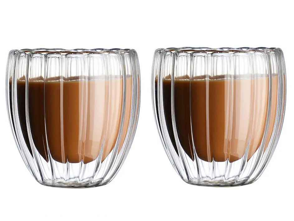 Набор стаканов с двойными стенками (двойным дном) для кофе 250 мл рифленый