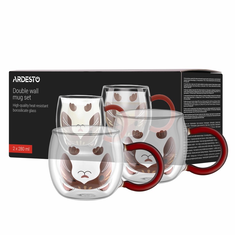 Набор чашек с двойными стенками Ardesto Animals 280мл 2шт боросиликатное стекло прозрачный (AR2628BC)