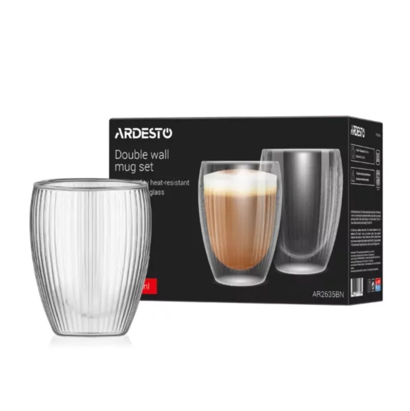 Набор стаканов с двойными стенками Ardesto 350мл 2шт боросиликатное стекло прозрачный (AR2635BN)