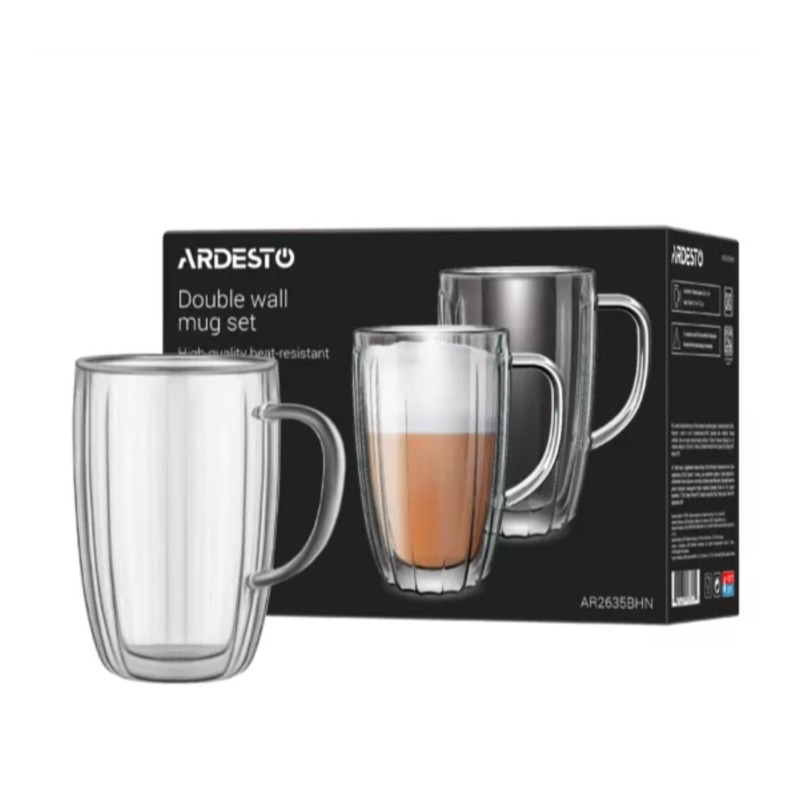 Набор чашек с ручками и двойными стенками Ardesto 350 мл 2шт боросиликатное стекло прозрачный (AR2635BHN)